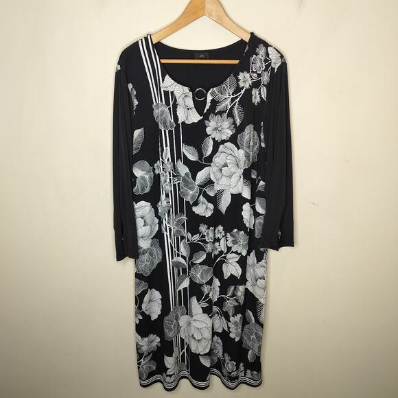 JM Collection Floral Dress Long Sleeve Black Stretch - Picture 1 of 10